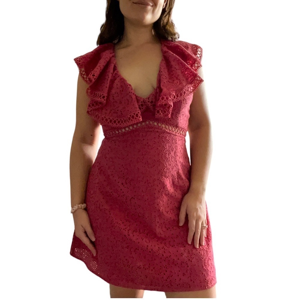 Keepsake Eyelet Mini Dress Red Medium